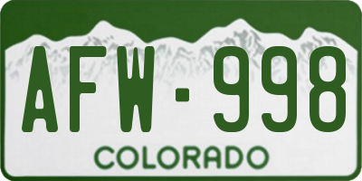 CO license plate AFW998