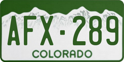 CO license plate AFX289