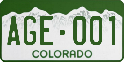 CO license plate AGE001
