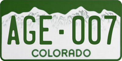 CO license plate AGE007