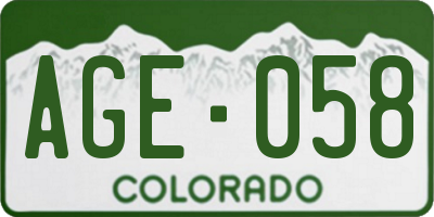 CO license plate AGE058