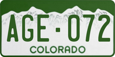 CO license plate AGE072