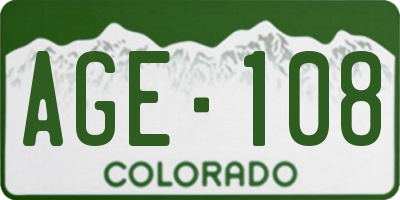 CO license plate AGE108