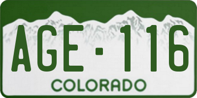 CO license plate AGE116