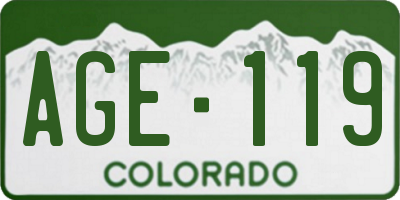CO license plate AGE119
