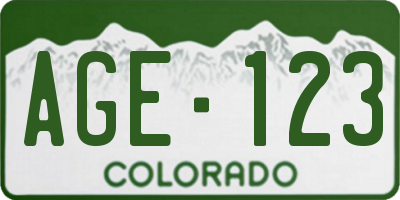 CO license plate AGE123