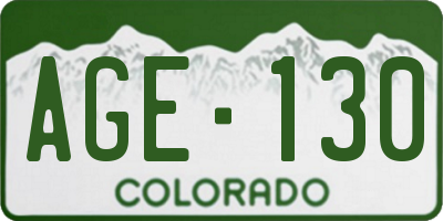 CO license plate AGE130