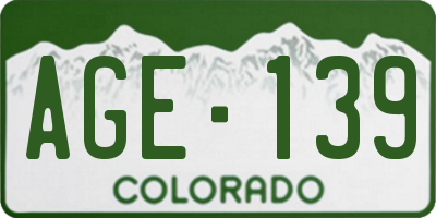 CO license plate AGE139