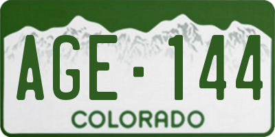CO license plate AGE144