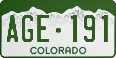 CO license plate AGE191