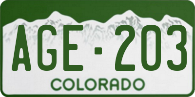CO license plate AGE203