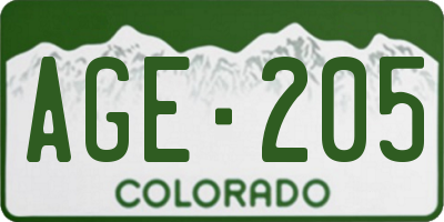 CO license plate AGE205