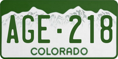 CO license plate AGE218