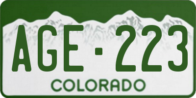 CO license plate AGE223