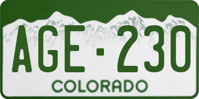 CO license plate AGE230