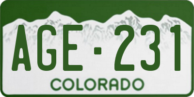 CO license plate AGE231
