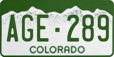 CO license plate AGE289