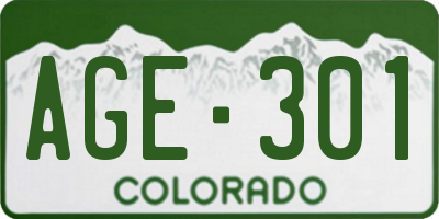CO license plate AGE301