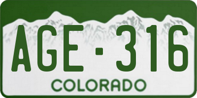 CO license plate AGE316
