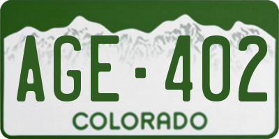 CO license plate AGE402