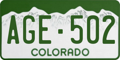 CO license plate AGE502