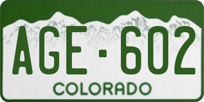CO license plate AGE602