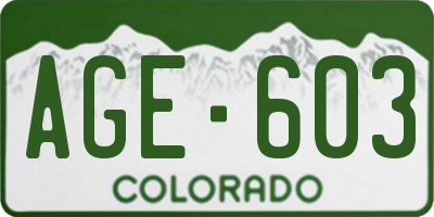 CO license plate AGE603