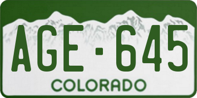 CO license plate AGE645