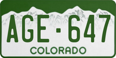 CO license plate AGE647