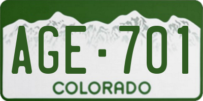 CO license plate AGE701