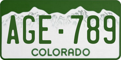 CO license plate AGE789
