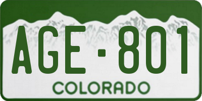 CO license plate AGE801