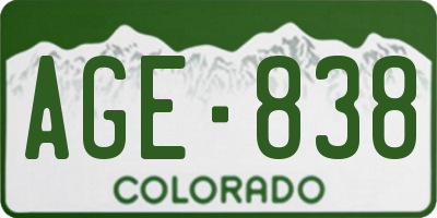 CO license plate AGE838