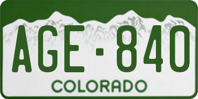 CO license plate AGE840