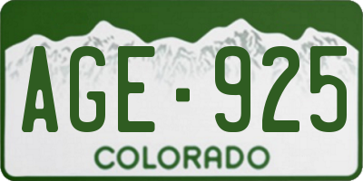 CO license plate AGE925