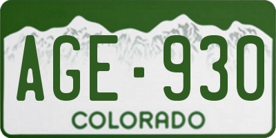 CO license plate AGE930