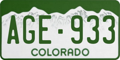 CO license plate AGE933