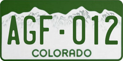CO license plate AGF012