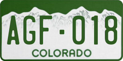 CO license plate AGF018