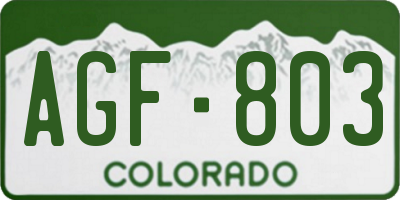 CO license plate AGF803
