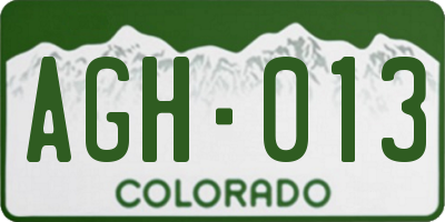 CO license plate AGH013