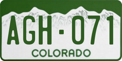 CO license plate AGH071