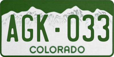 CO license plate AGK033
