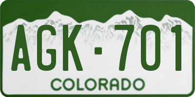 CO license plate AGK701