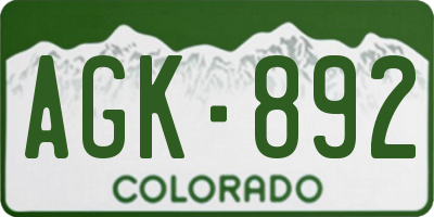 CO license plate AGK892