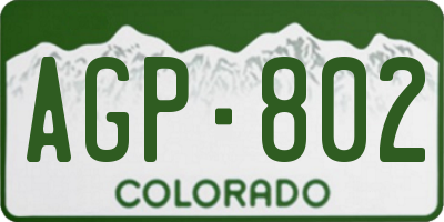 CO license plate AGP802