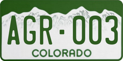 CO license plate AGR003