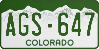 CO license plate AGS647