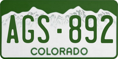CO license plate AGS892