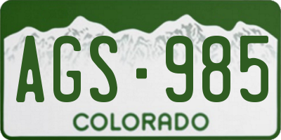 CO license plate AGS985